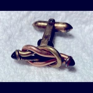 Vintage bronze brass & red knotted cufflinks #004
